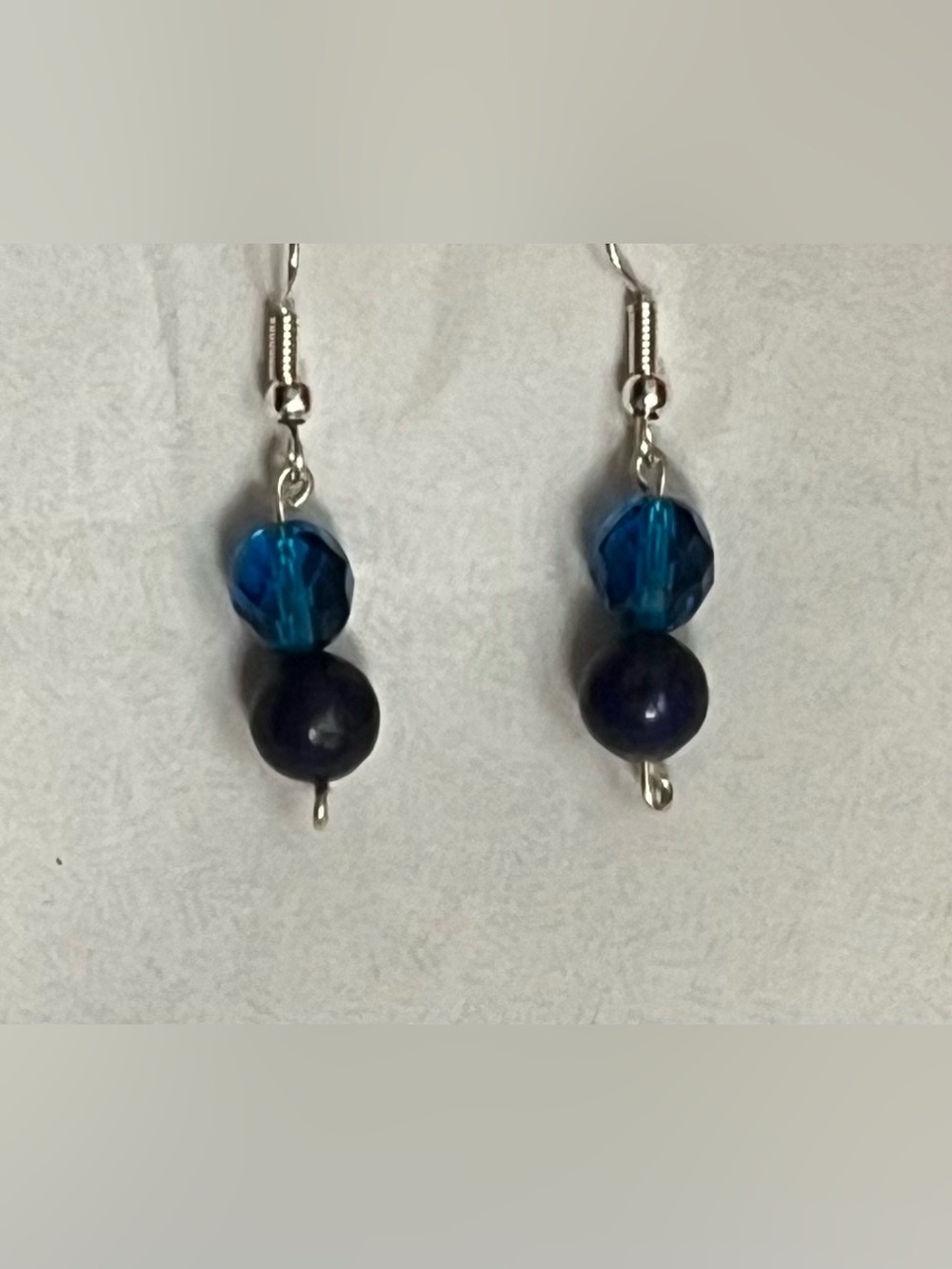 Blue Crystal &  Dark Blue Stone Beaded Dangle Earrings